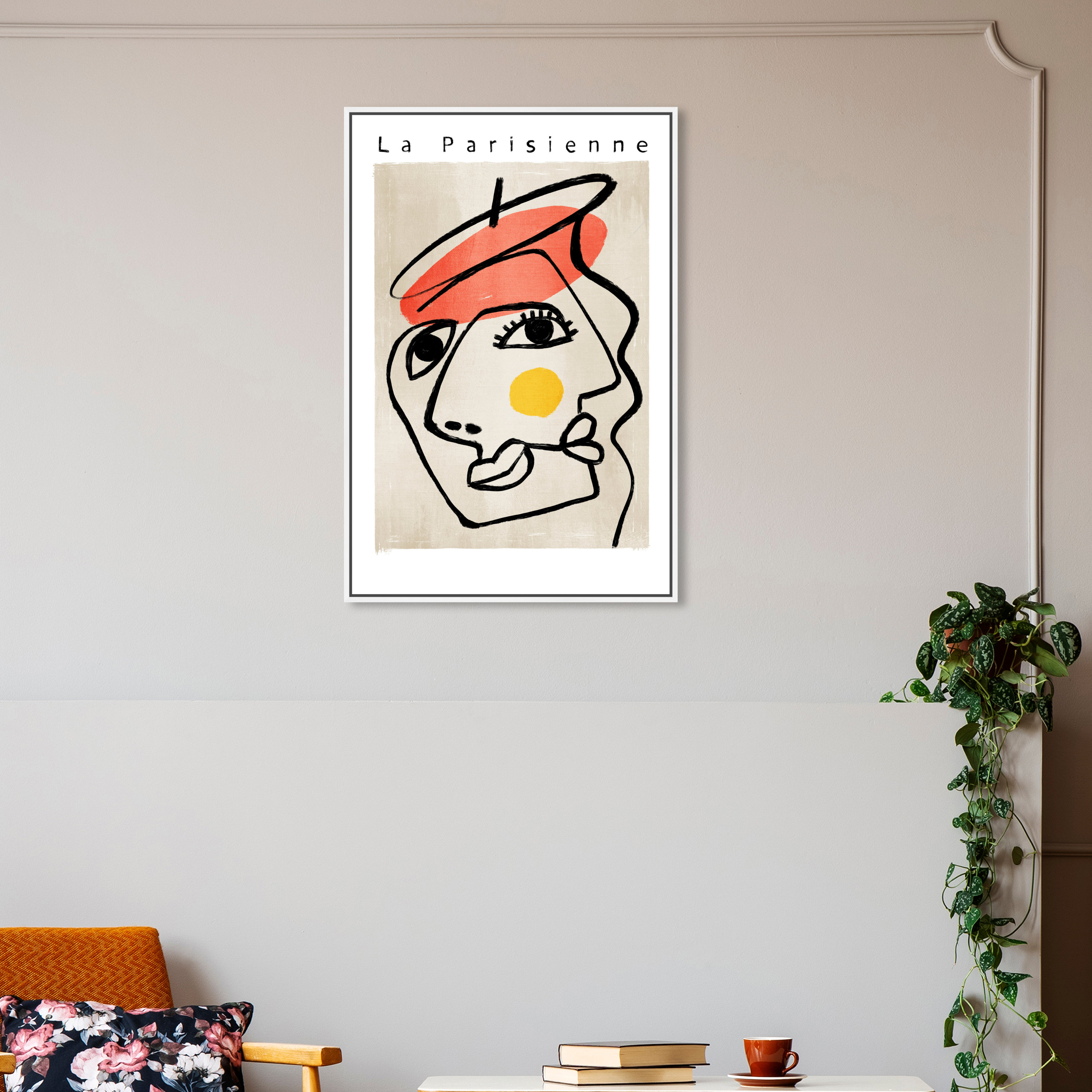 Trinx "La Parisienne", Cubist French Woman Modern White Canvas Wall Art